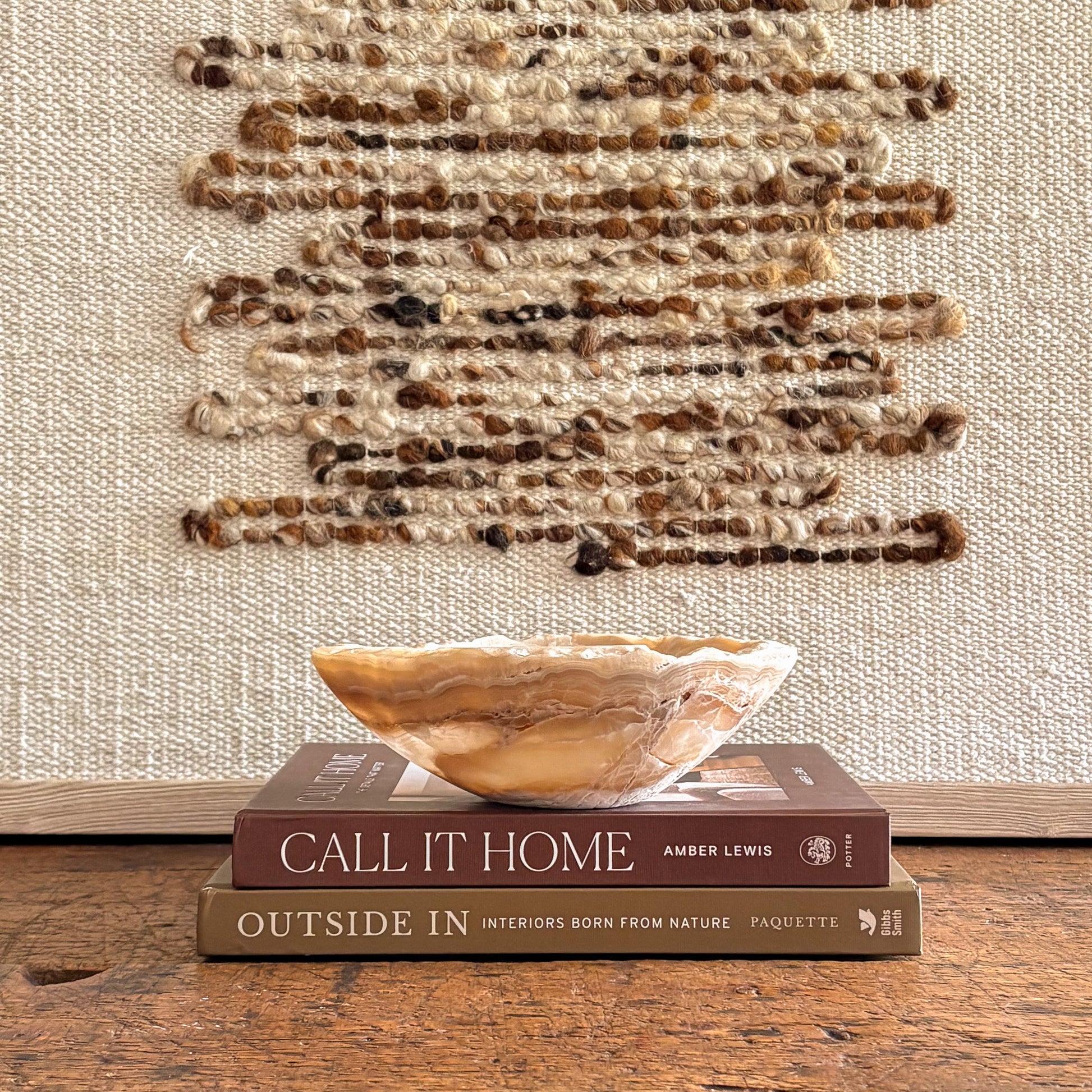 Rustic-modern amber onyx bowl, hand-carved from solid stone