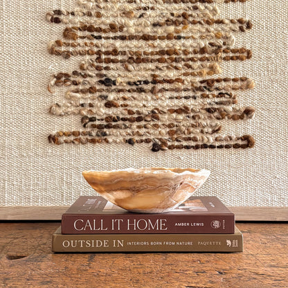 Rustic-modern amber onyx bowl, hand-carved from solid stone