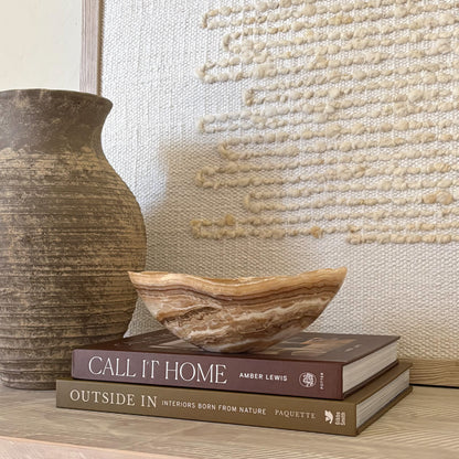 Decorative small amber onyx bowl made from natural stone