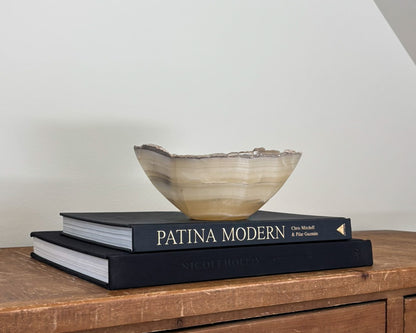 One-of-a-kind grey onyx decorative bowl crafted from natural stone