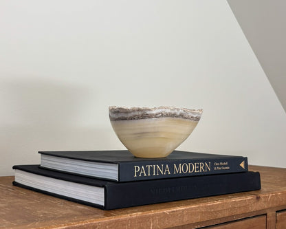 One-of-a-kind grey onyx decorative bowl crafted from natural stone
