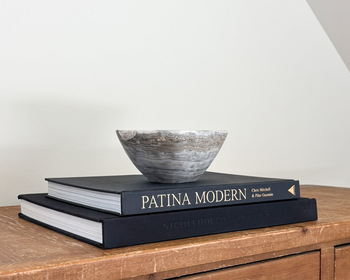 One-of-a-kind grey onyx decorative bowl crafted from natural stone
