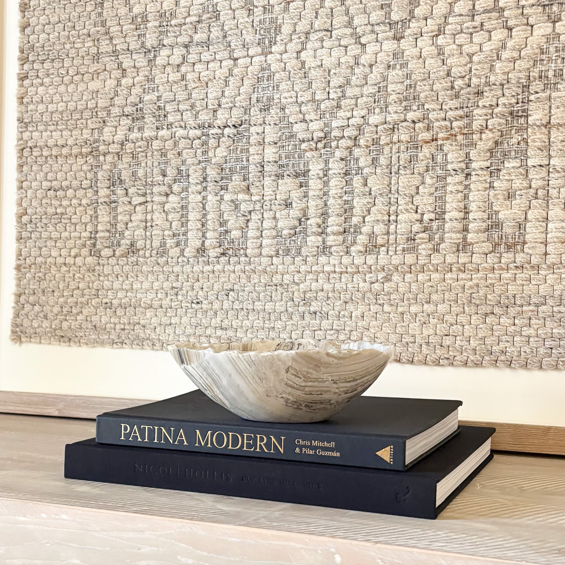 Minimalist hand carved grey onyx bowl with smooth polished interior