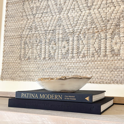 Minimalist hand carved grey onyx bowl with smooth polished interior