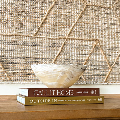 Small hand-carved grey onyx bowl with natural stone pattern, decorative gemstone bowl for home decor