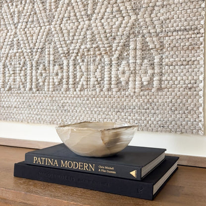 Polished grey onyx bowl, small artisan stone accent piece for modern decor