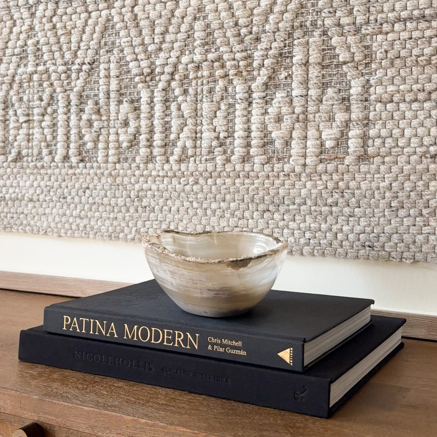 Small grey onyx bowl handcrafted from natural stone with smooth finish