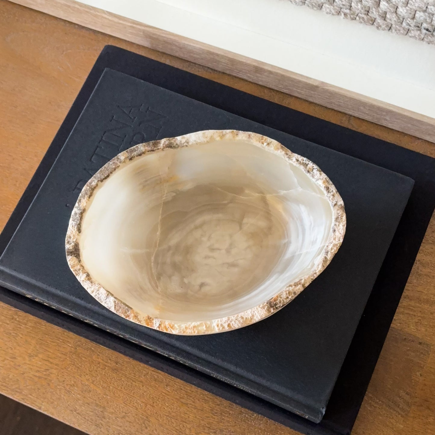 Luxury small hand-carved grey onyx bowl with elegant natural veining
