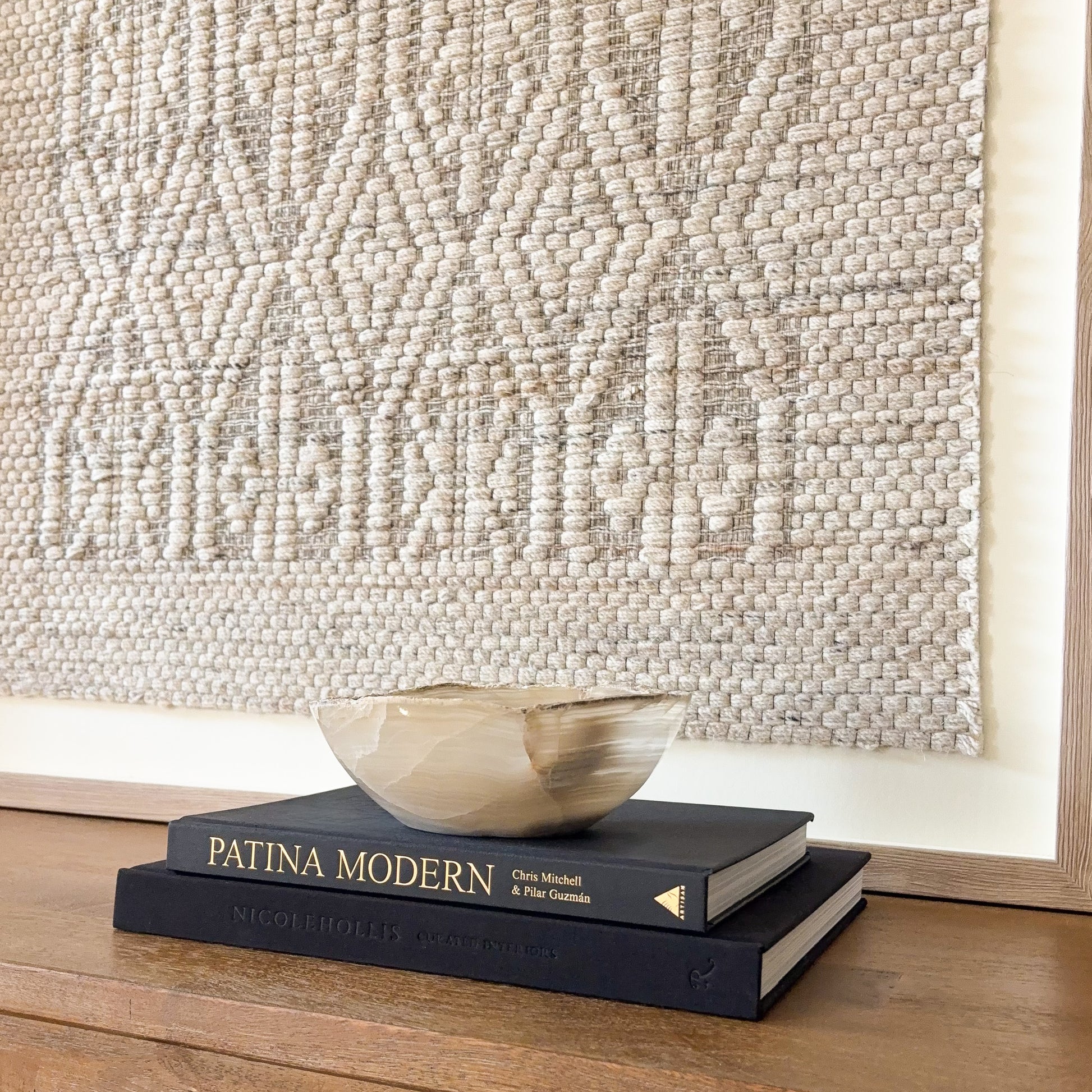 Artisan carved grey onyx decorative bowl, small polished stone centerpiece