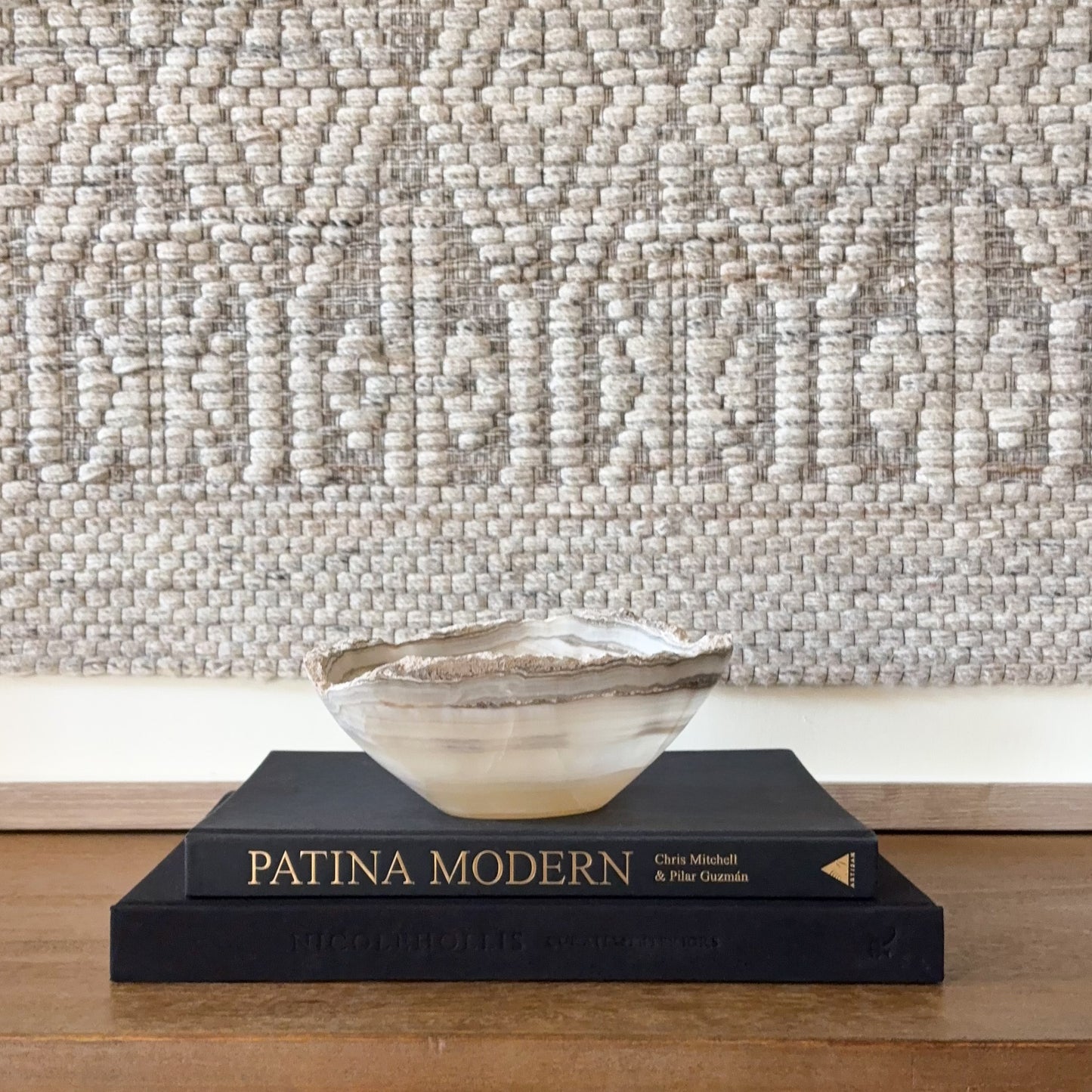 Luxury small hand-carved grey onyx bowl with elegant natural veining