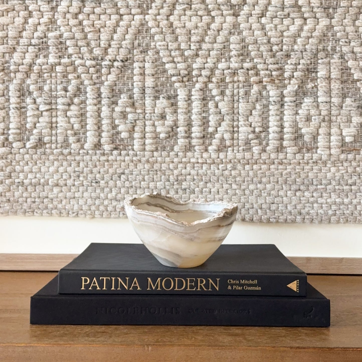 Small grey onyx bowl handcrafted from natural stone with smooth finish