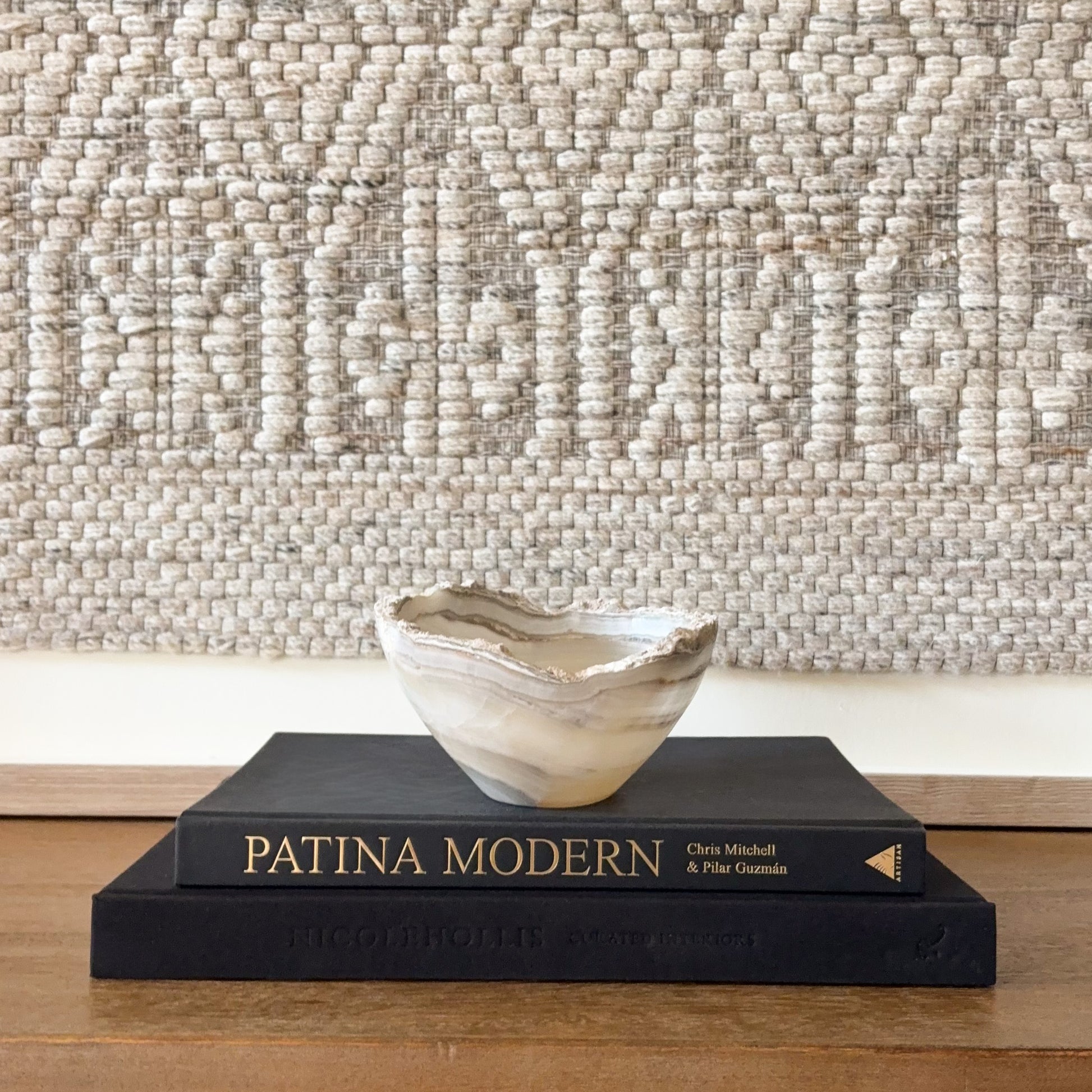 Small grey onyx bowl handcrafted from natural stone with smooth finish