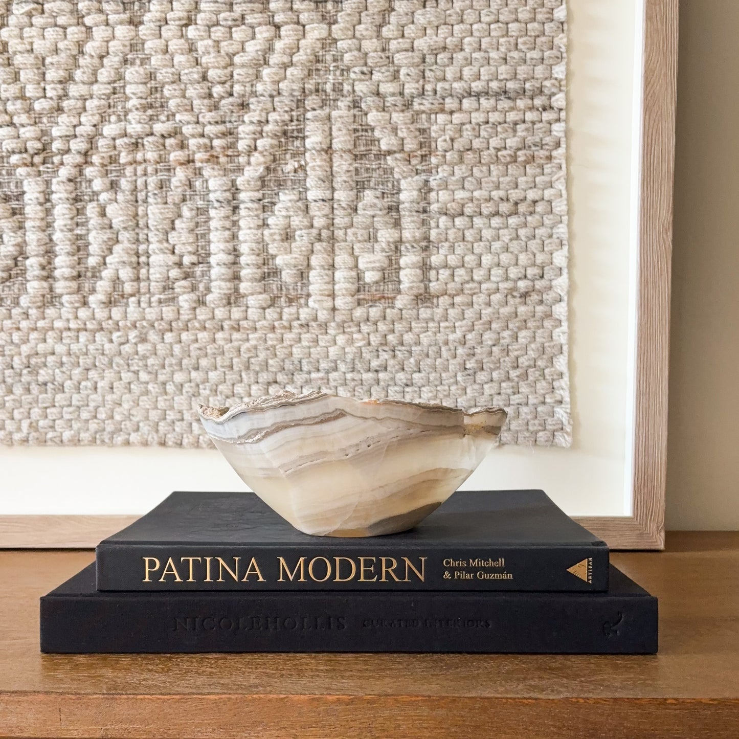 Handcrafted small grey onyx bowl, decorative natural stone accent