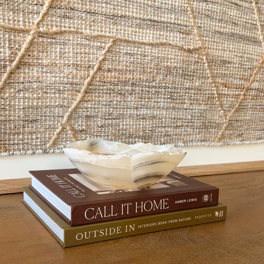 Small hand-carved grey onyx bowl with natural stone veining for home decor