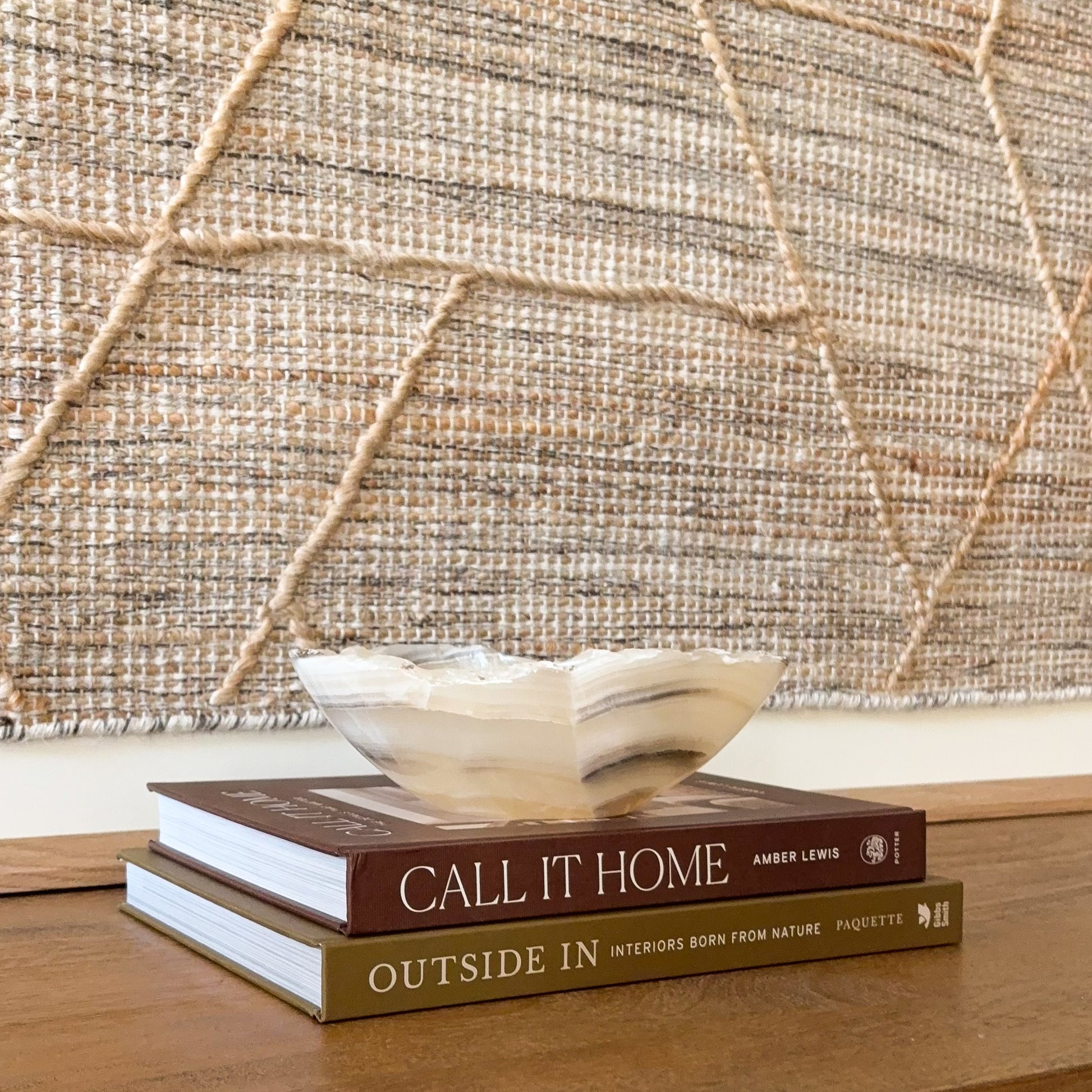 Polished grey onyx bowl, small artisan stone accent piece for modern decor