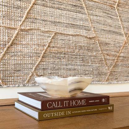 Polished grey onyx bowl, small artisan stone accent piece for modern decor