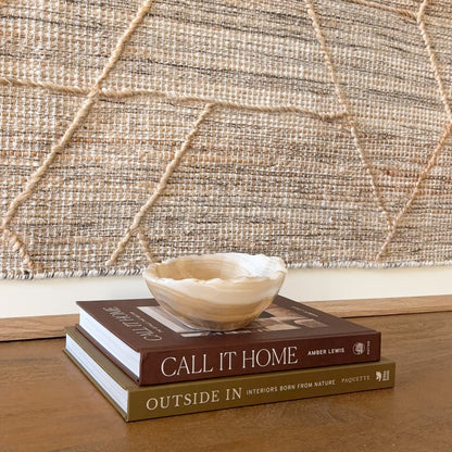 Artisan carved grey onyx decorative bowl, small polished stone centerpiece