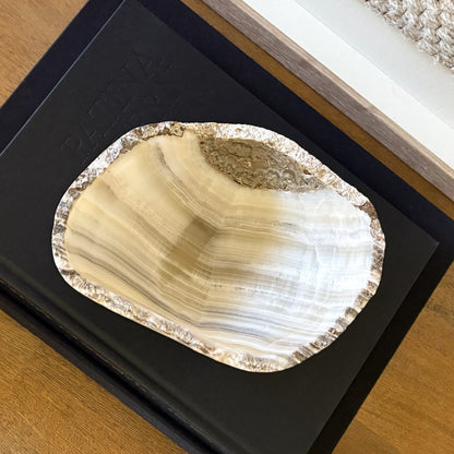 Artisan crafted grey onyx bowl small decorative stone dish