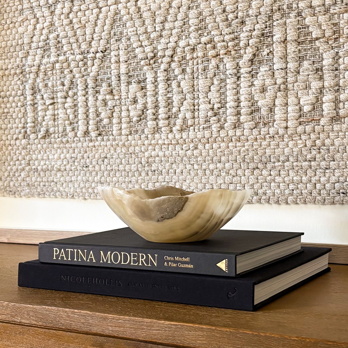 Hand carved grey onyx bowl, small decorative stone bowl with natural veining