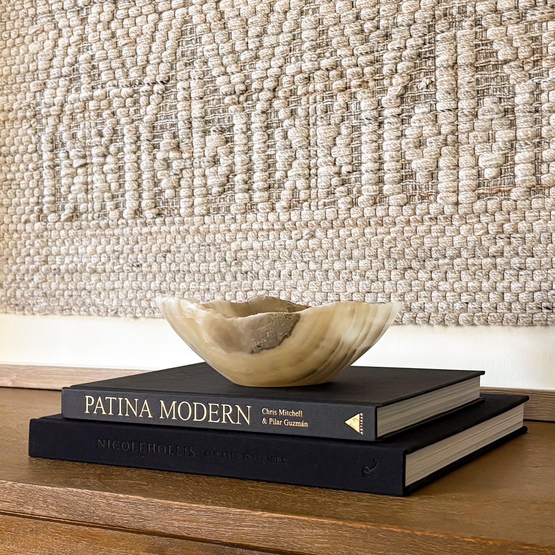 Hand carved grey onyx bowl, small decorative stone bowl with natural veining