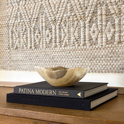 Hand carved grey onyx bowl, small decorative stone bowl with natural veining