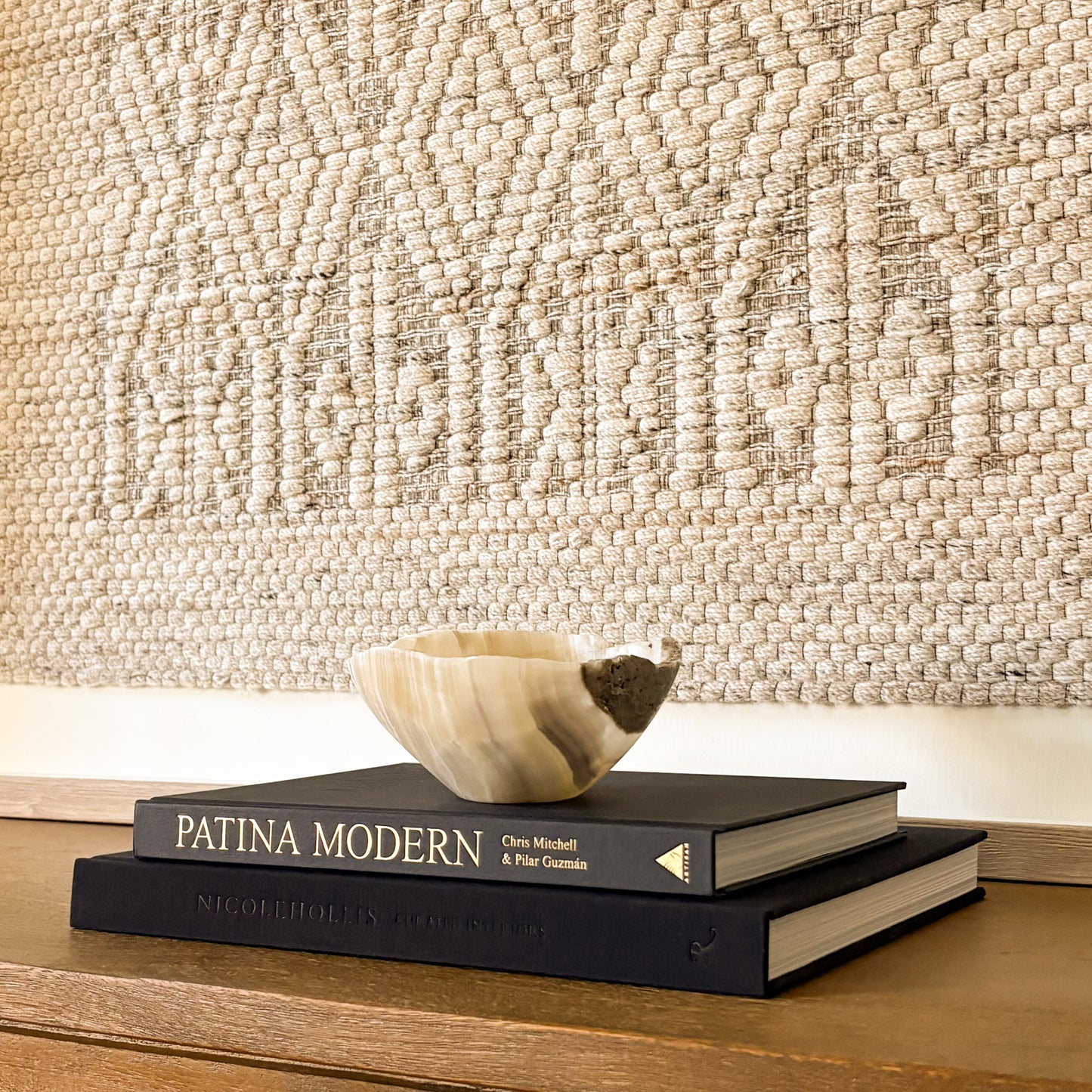 Small hand carved grey onyx bowl, elegant natural stone decor dish for home styling