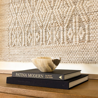 Small hand carved grey onyx bowl, elegant natural stone decor dish for home styling