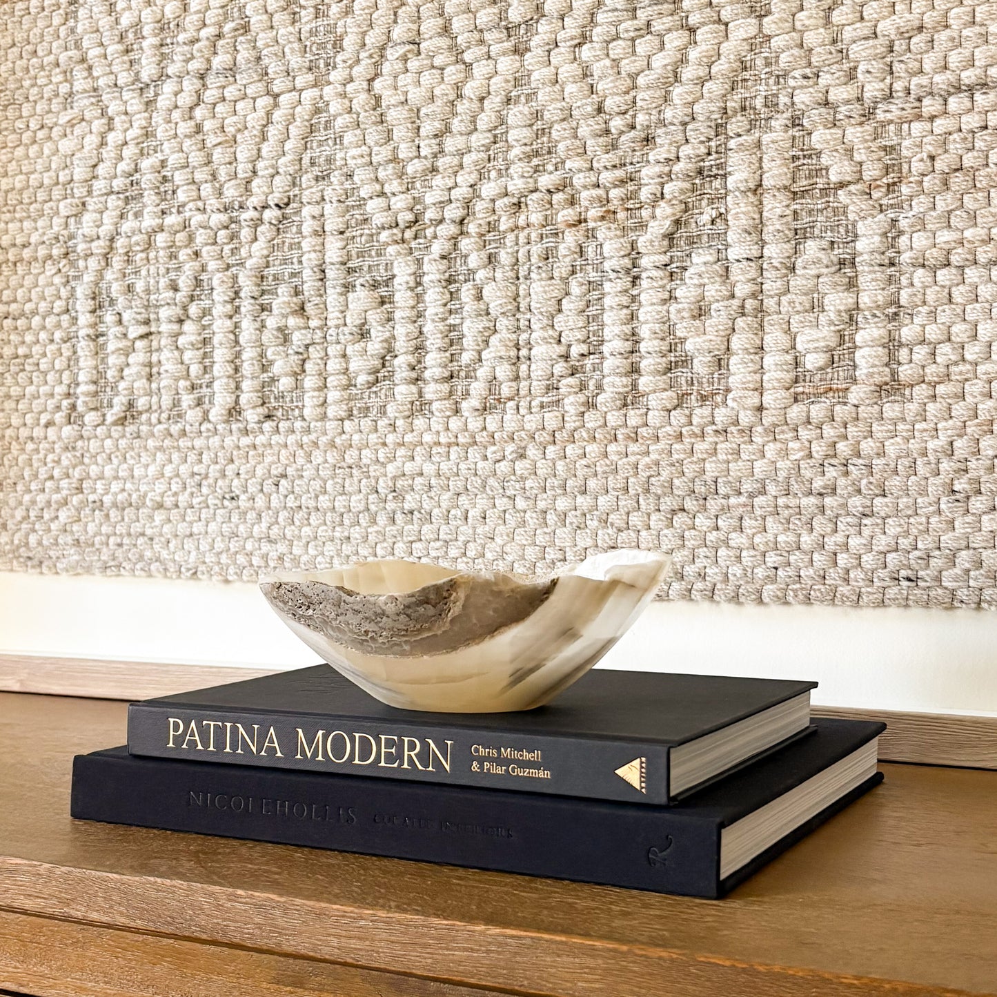 Small grey onyx bowl handmade from natural stone, carved decorative dish