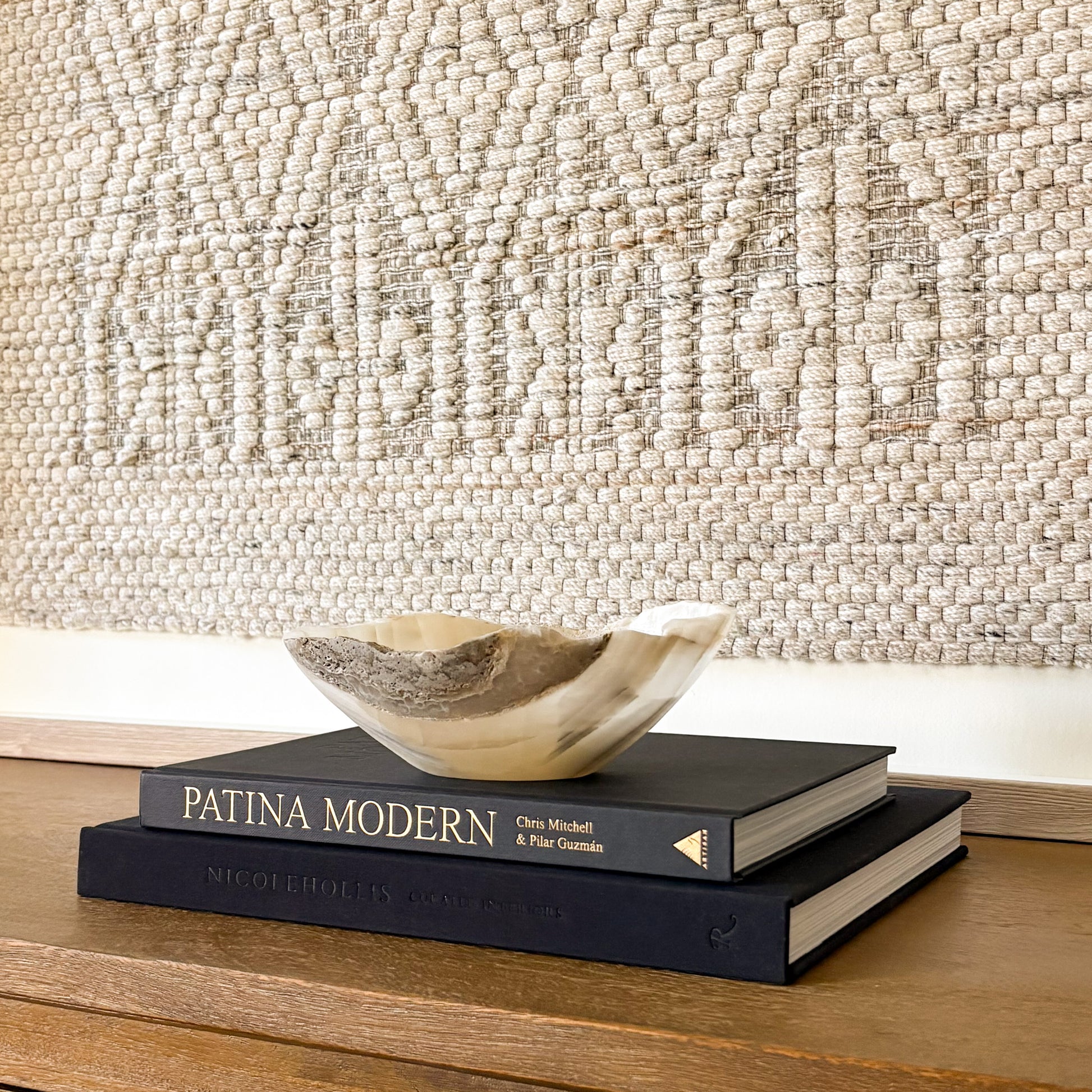 Small grey onyx bowl handmade from natural stone, carved decorative dish