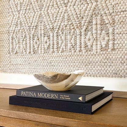 Small grey onyx bowl handmade from natural stone, carved decorative dish