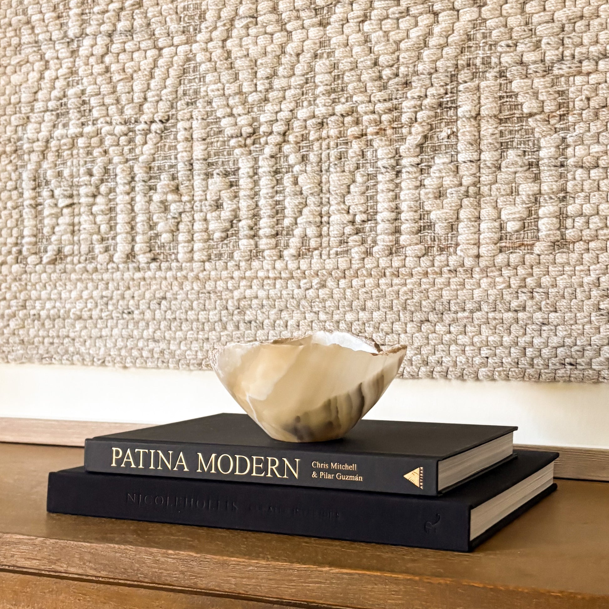 Small grey onyx bowl handcrafted from natural stone, perfect for modern home decor