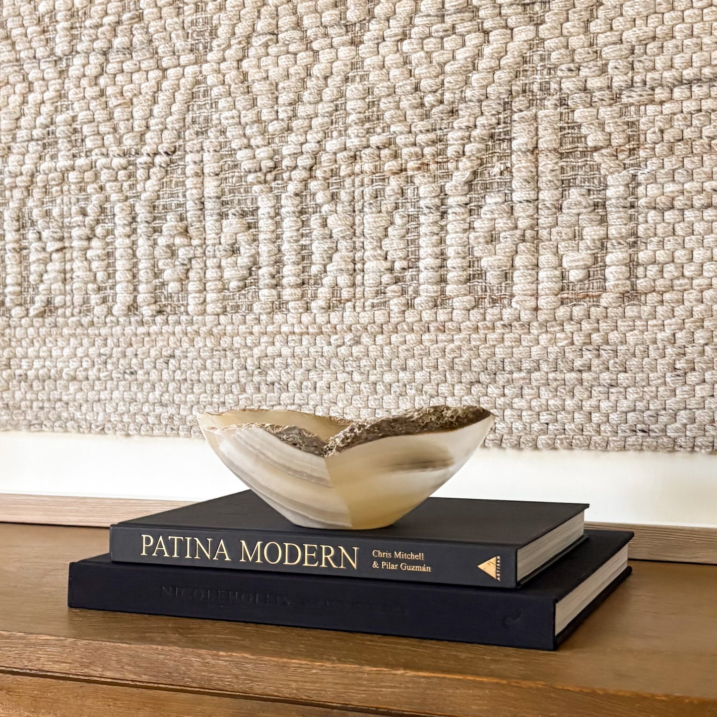 Artisan hand carved small grey onyx bowl featuring natural stone variations and smooth finish