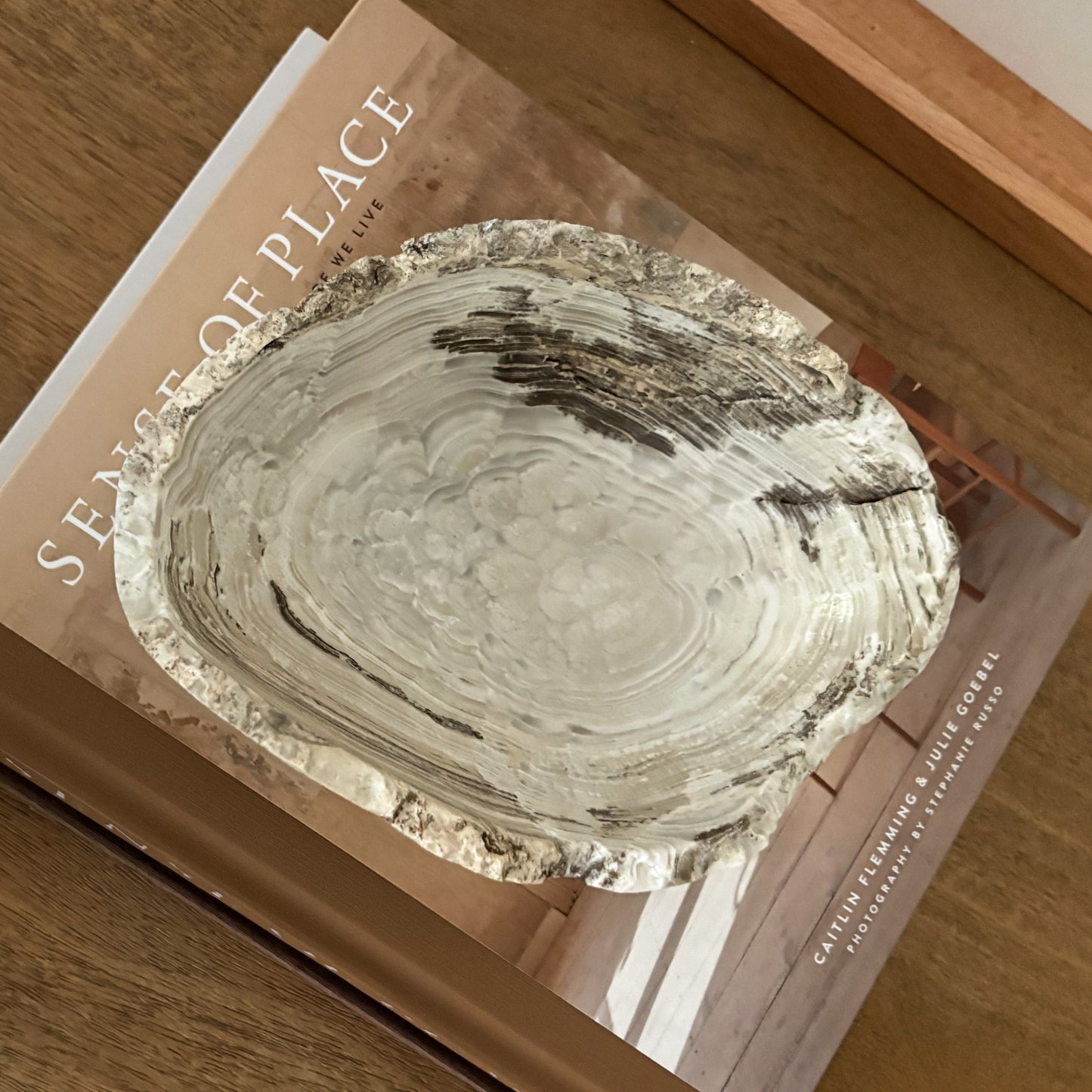 One-of-a-kind hand-carved grey onyx bowl ideal for coffee tables, consoles, and shelves.