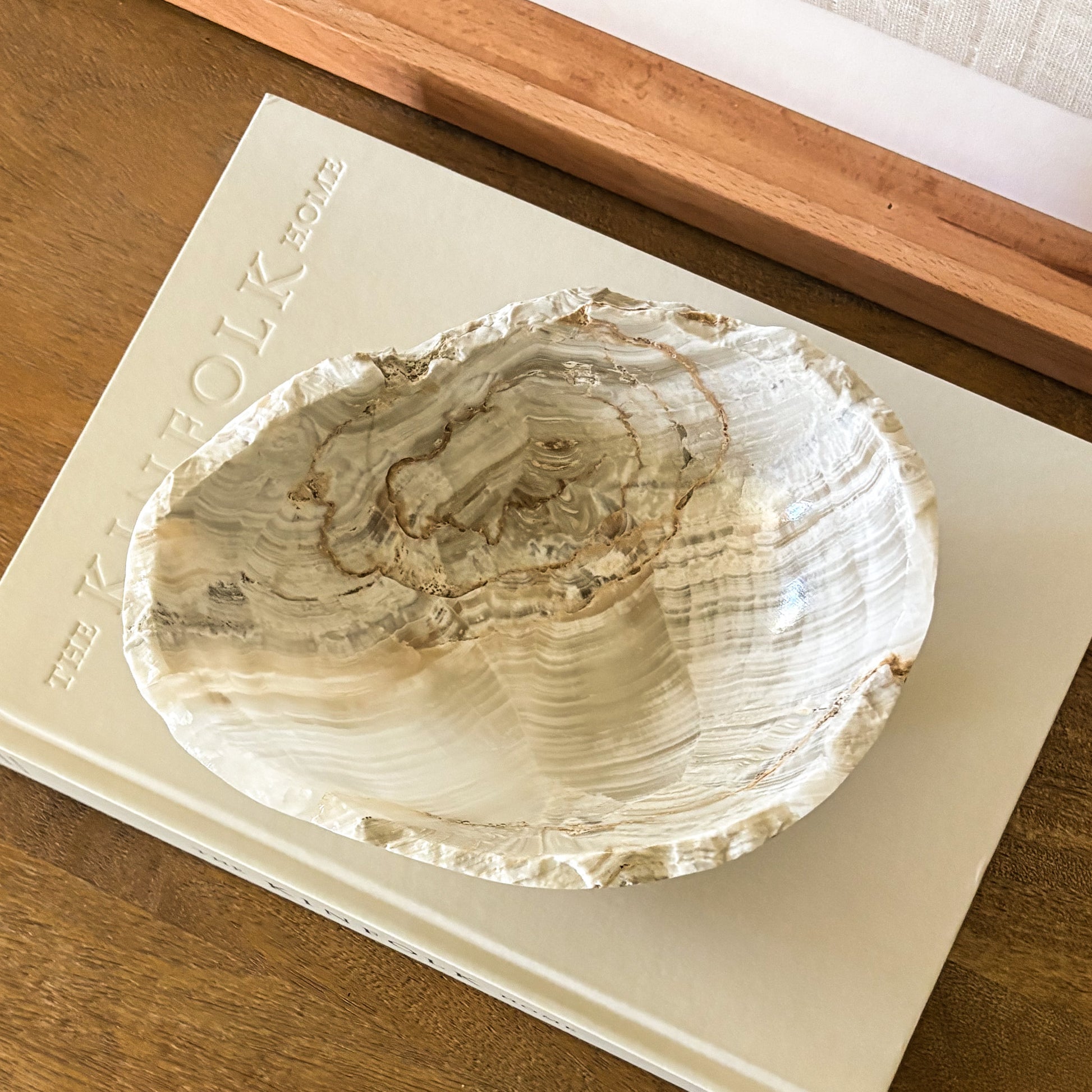 Modern organic grey onyx bowl hand carved from one-of-a-kind natural stone.