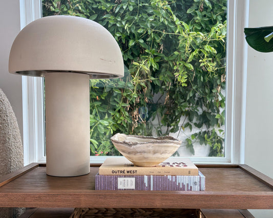 Hand-carved grey onyx bowl with natural stone veining