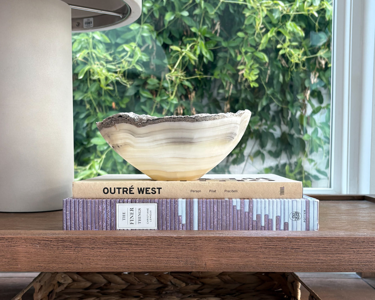 Grey onyx decorative bowl handcrafted from natural stone