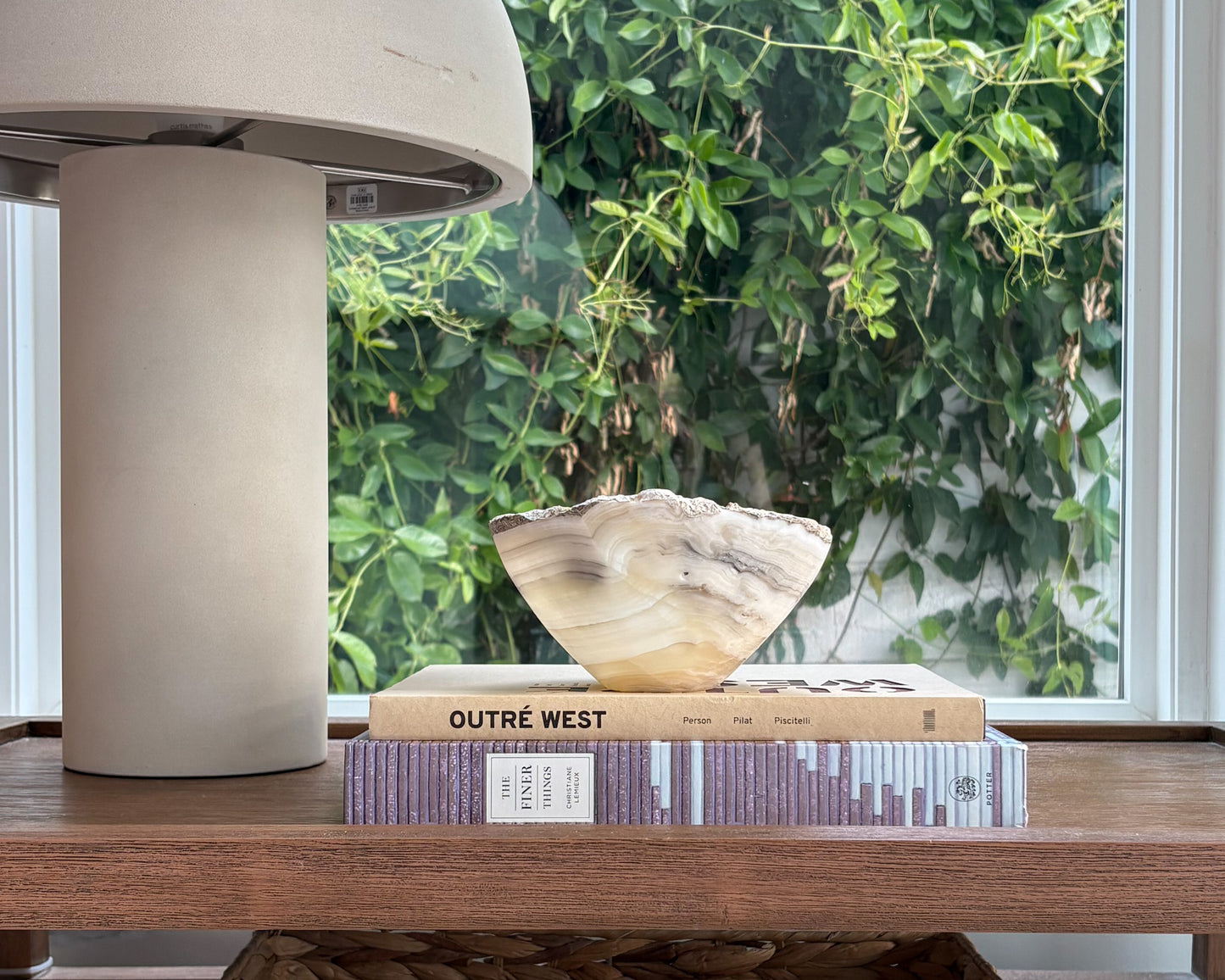 Artisan hand-carved grey onyx stone bowl with unique veining