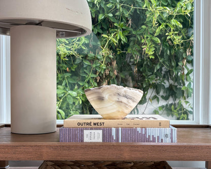 Artisan hand-carved grey onyx stone bowl with unique veining