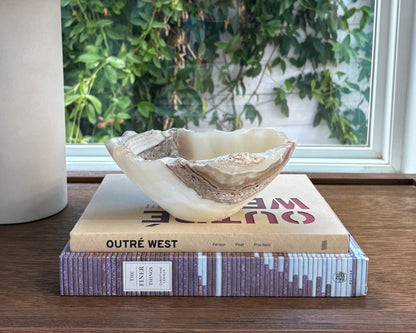 Hand-carved grey onyx bowl with natural stone veining
