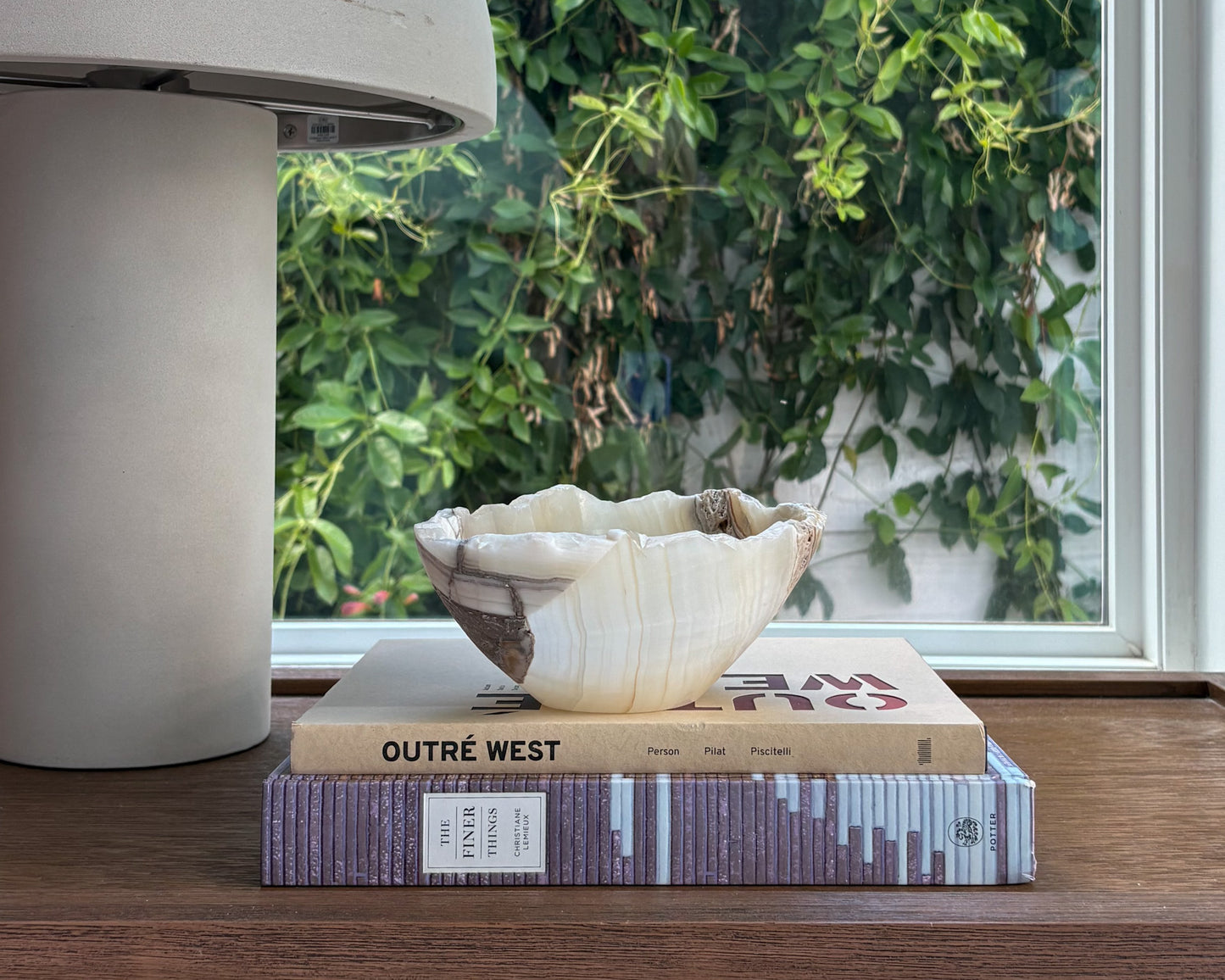 Grey onyx decorative bowl handcrafted from natural stone