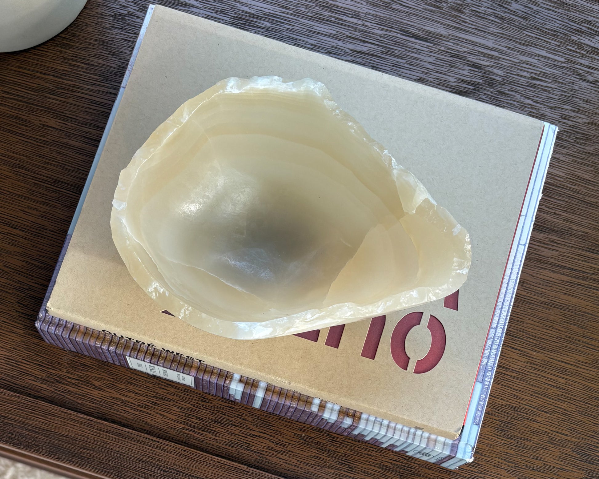 Artisan hand-carved white onyx stone bowl