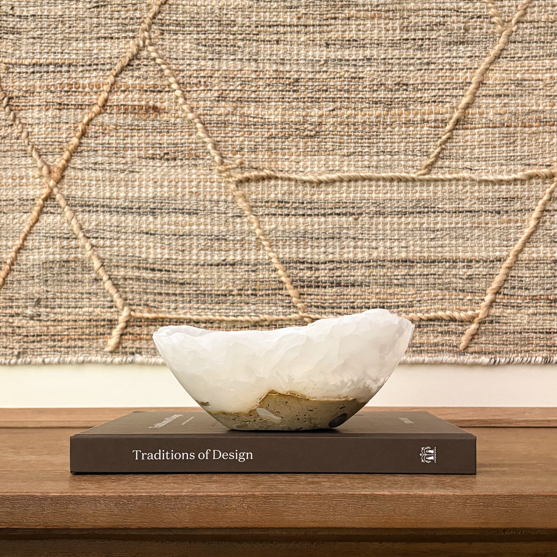 Elegant white onyx bowl with unique natural veining and polished finish