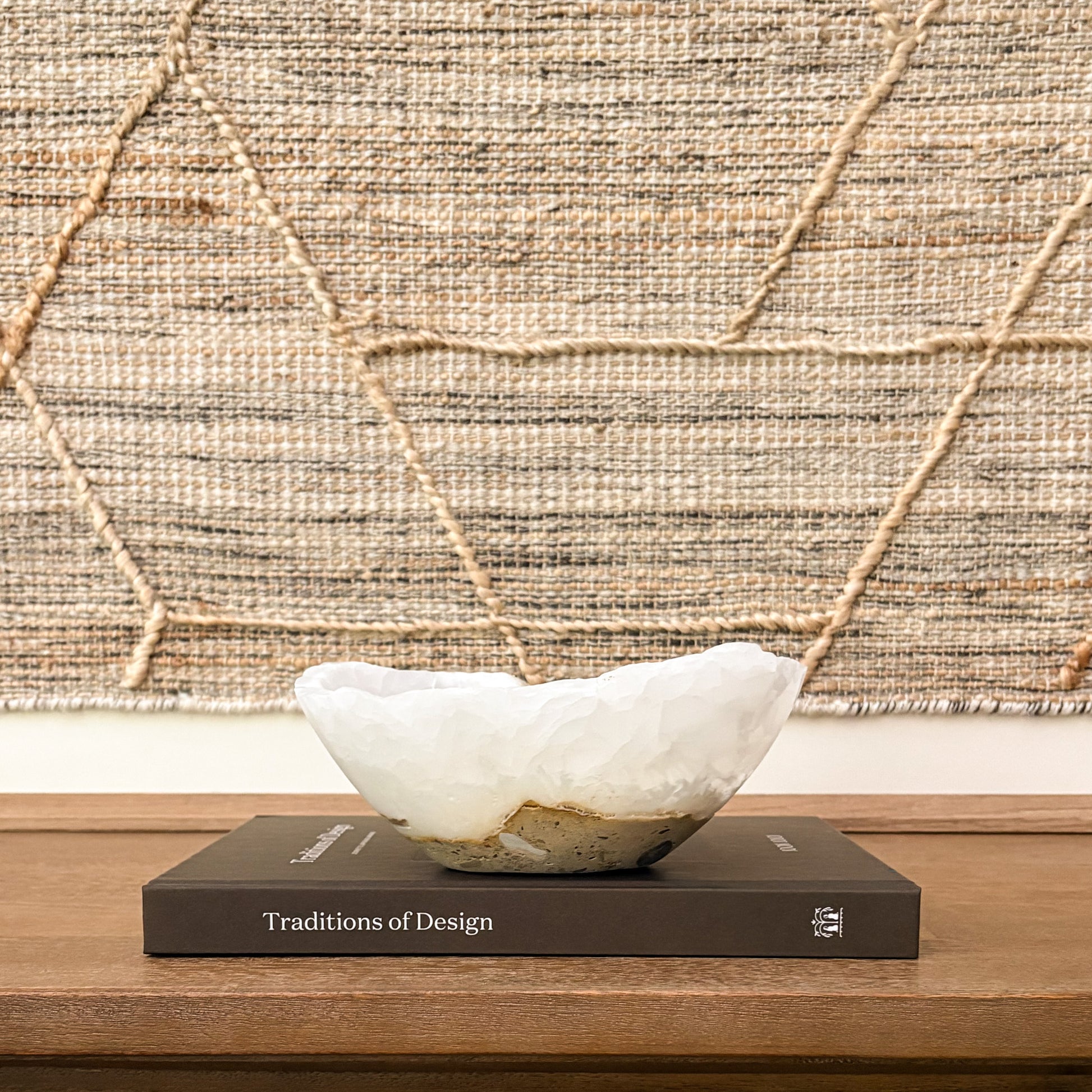 Hand-carved white onyx bowl with natural cream and ivory veining for luxury home décor