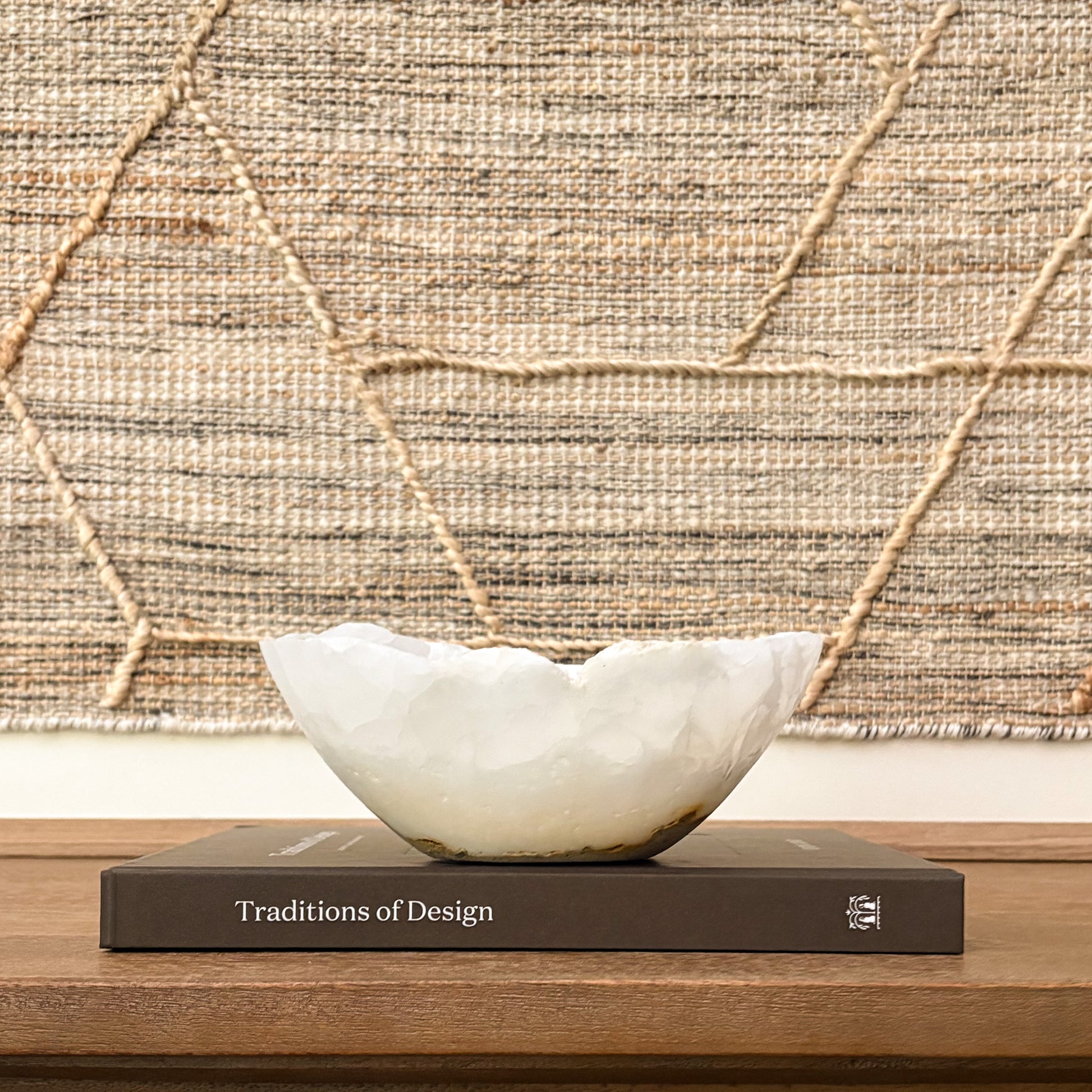 One-of-a-kind hand-carved white onyx decorative bowl crafted from natural stone