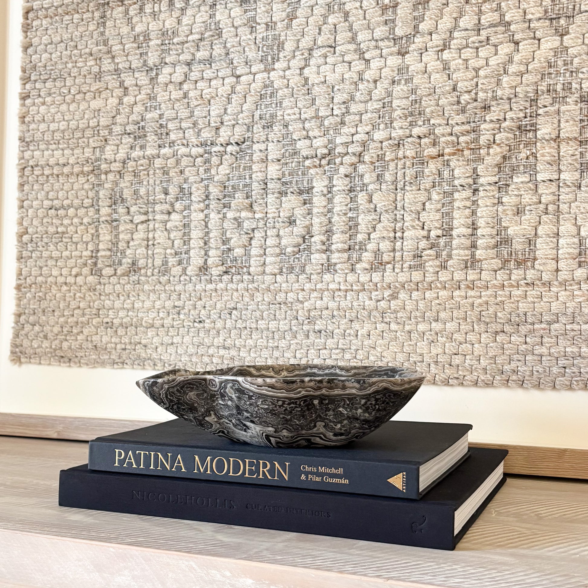 Hand-carved small zebra onyx stone bowl