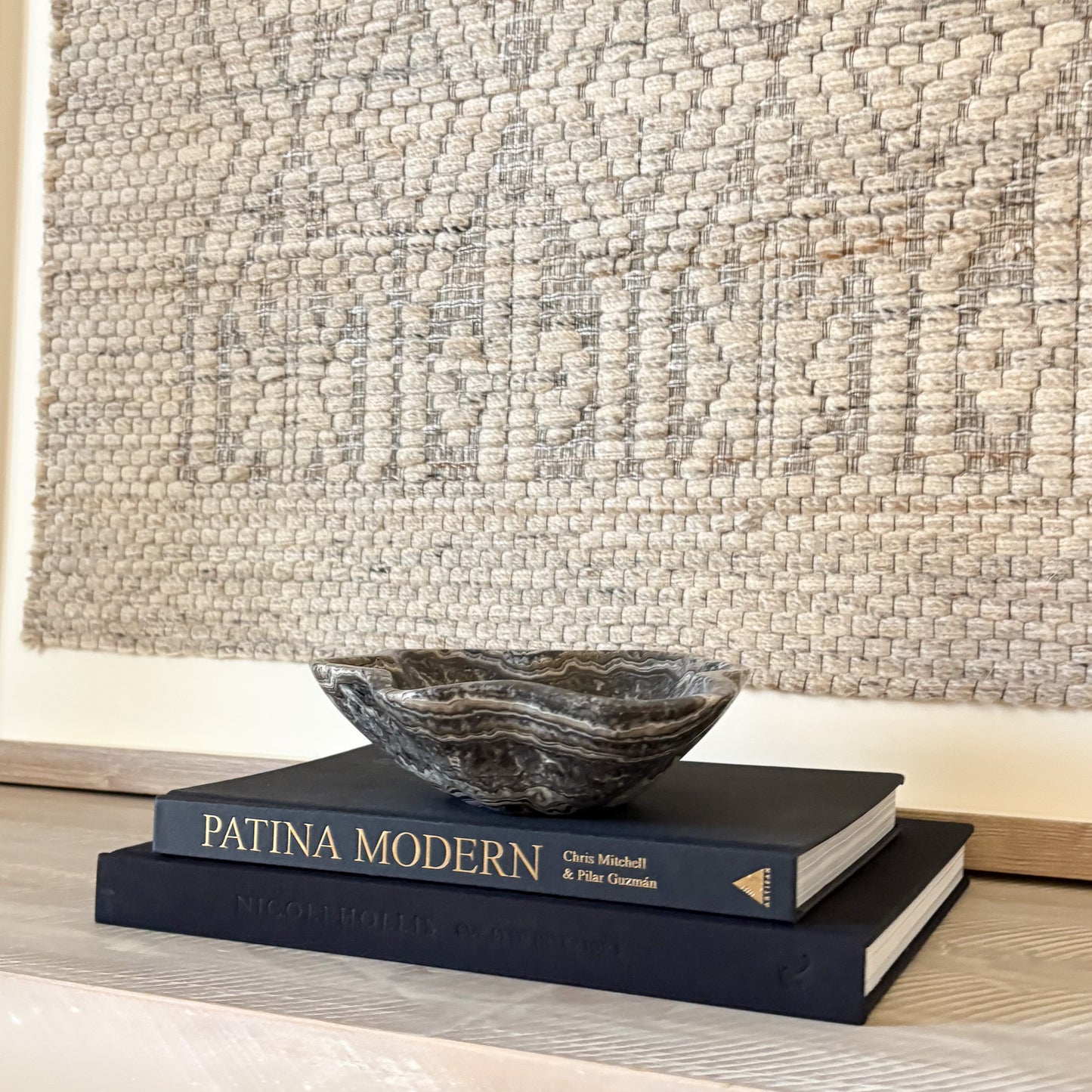 Small hand-carved zebra onyx bowl, natural stone home décor accent