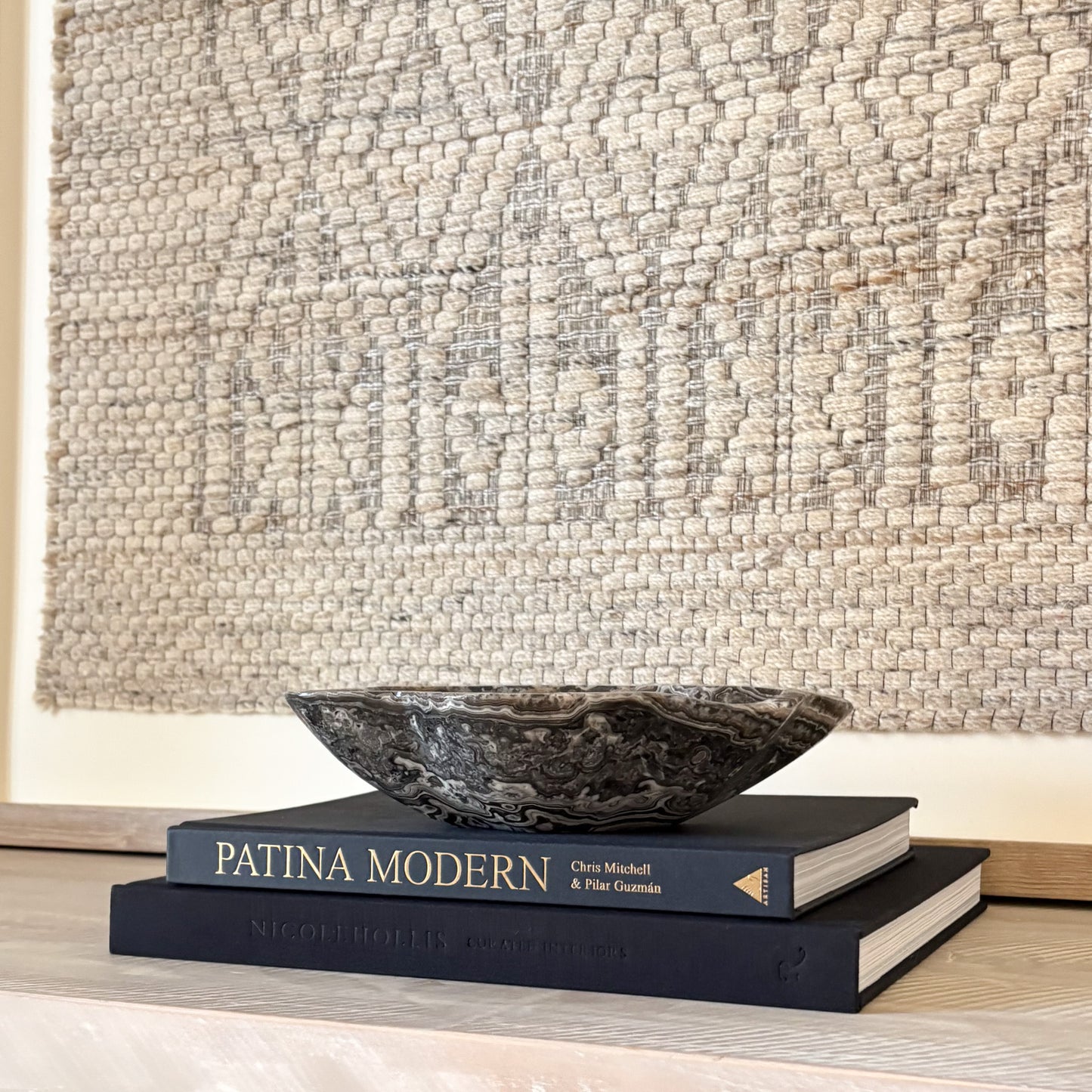 One-of-a-kind hand-carved small zebra onyx bowl, natural stone home décor accent