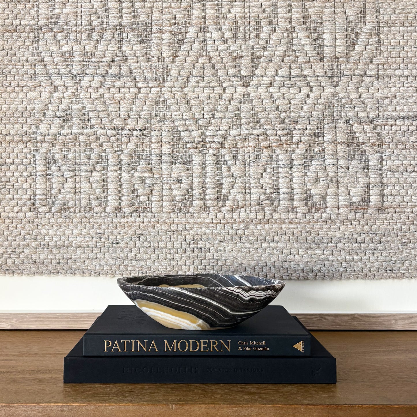 Small striped zebra onyx bowl with smooth polished finish