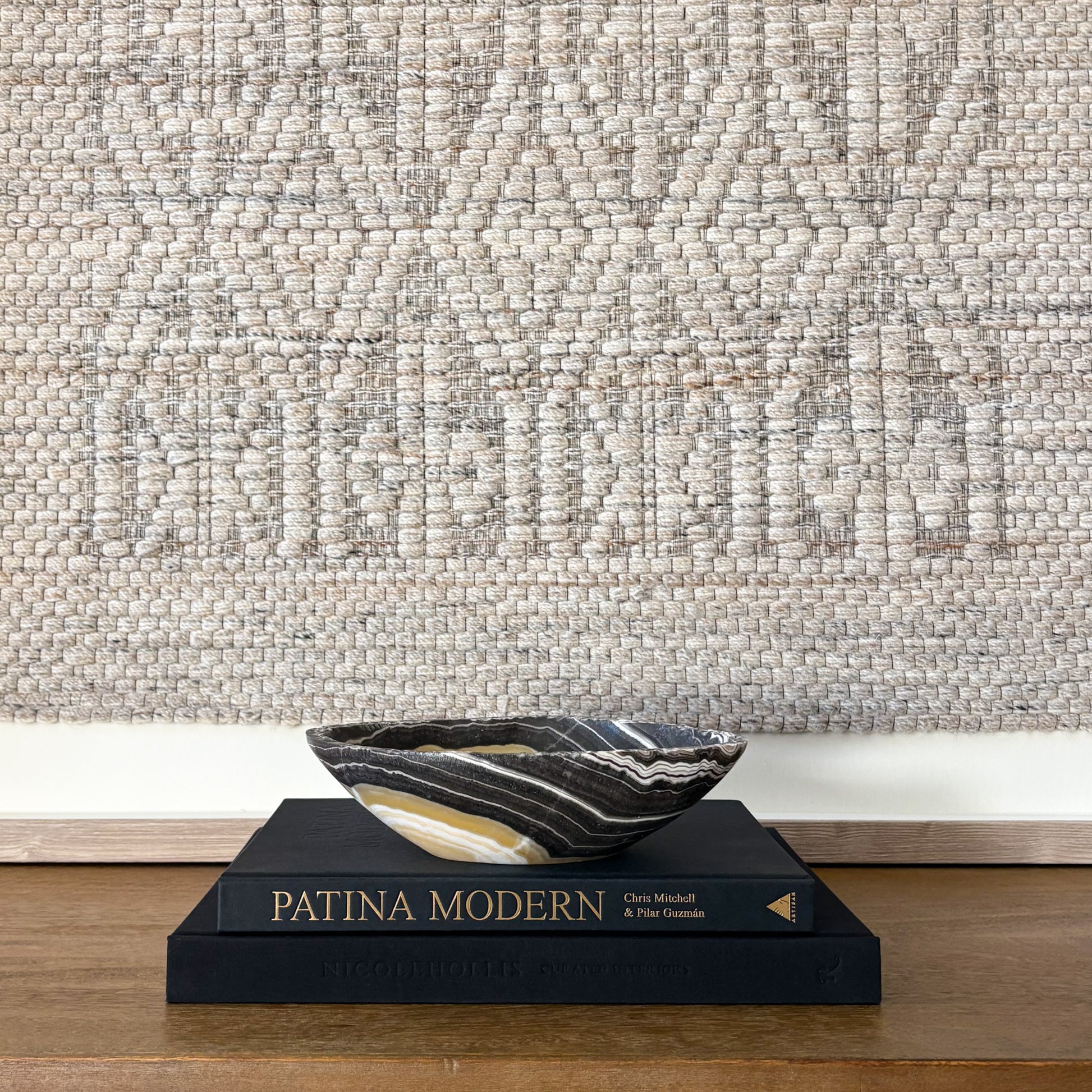 Small striped zebra onyx bowl with smooth polished finish