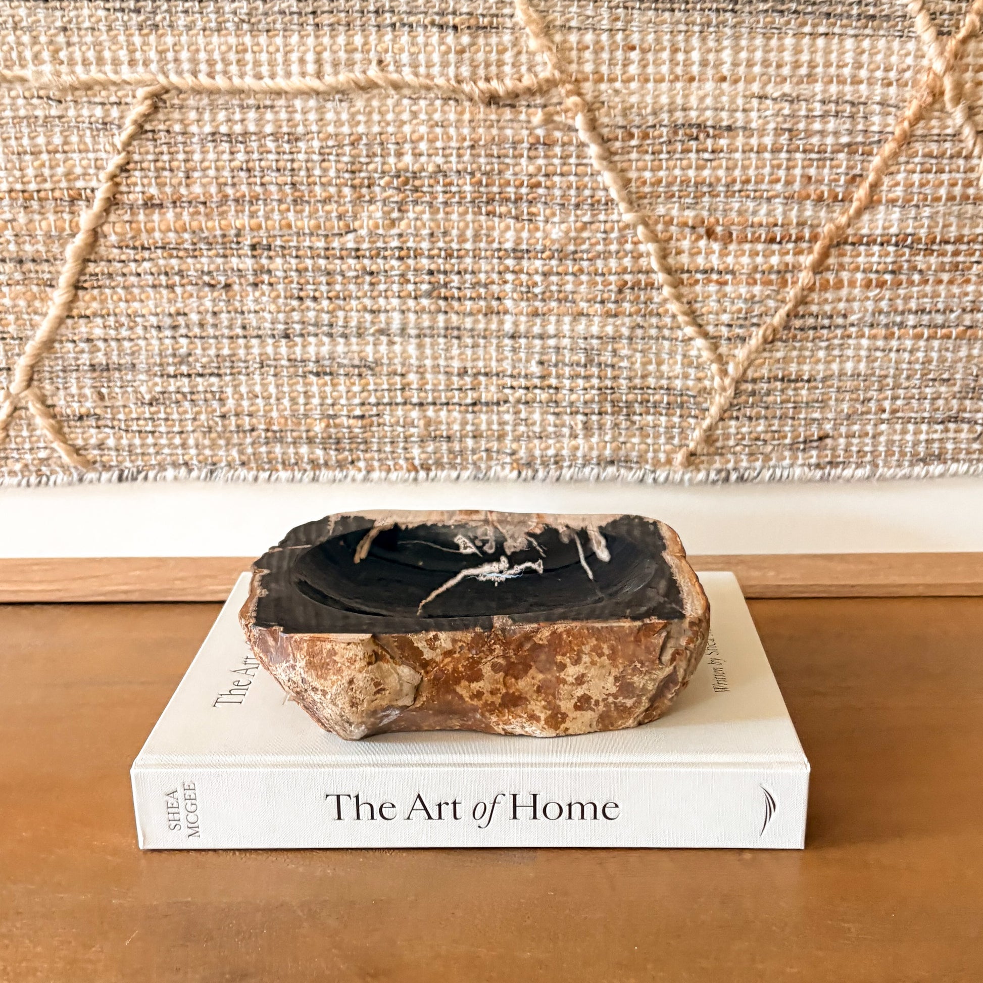 Natural petrified wood bowl from Indonesia with organic edge